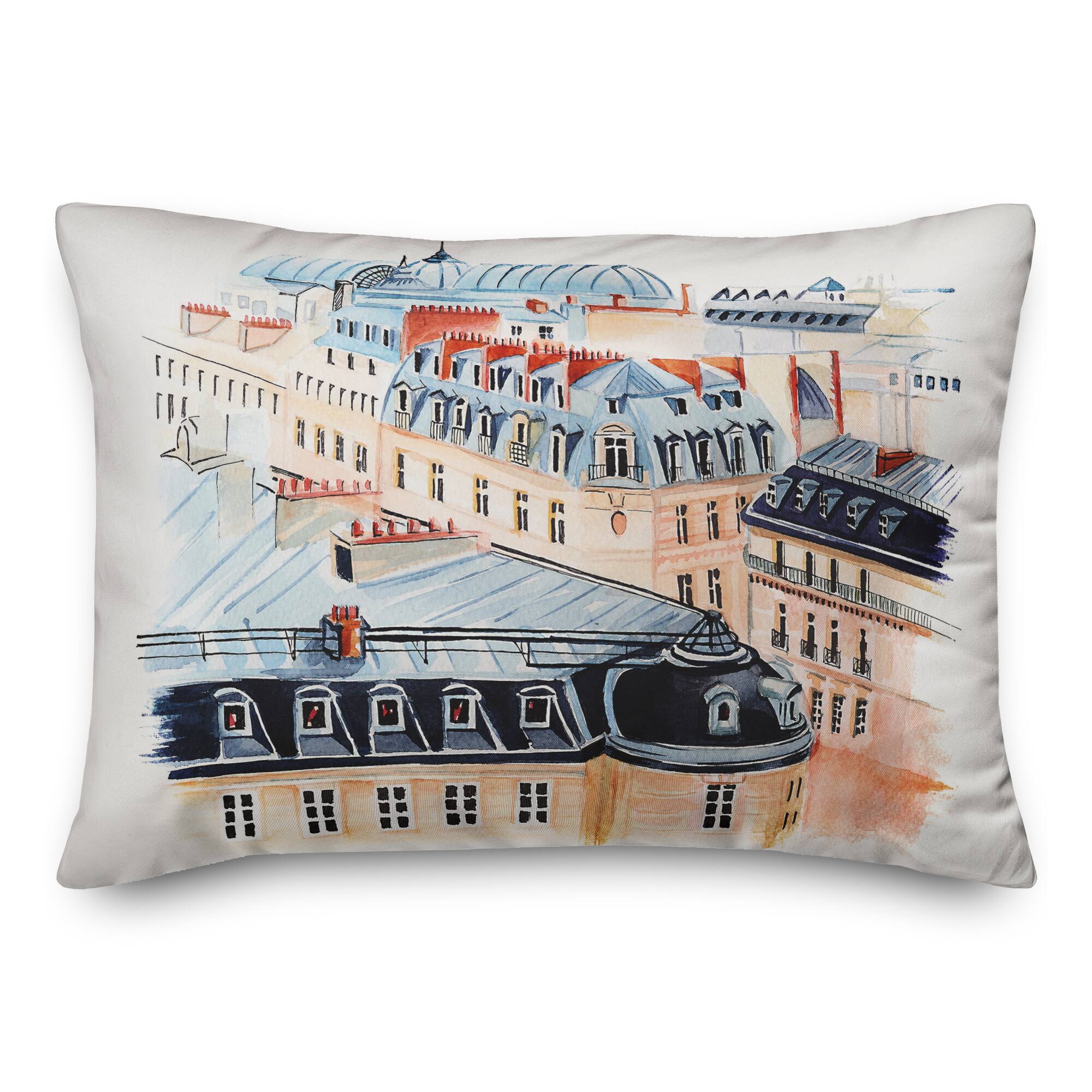 Paris City Rooftops Rectangle Throw Pillow